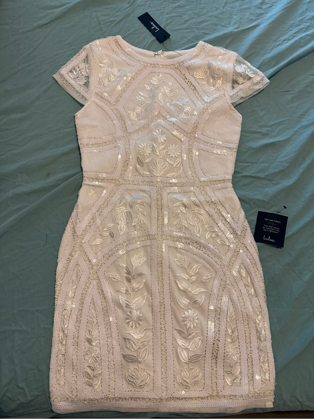 Lulu's Ivory Embroidered Sequin Mini Dress